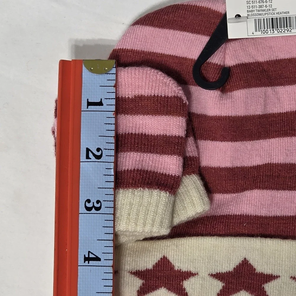 Smartwool Baby Twinkler Beanie & Mittens Set Merino Wool Pink Striped 6-12M